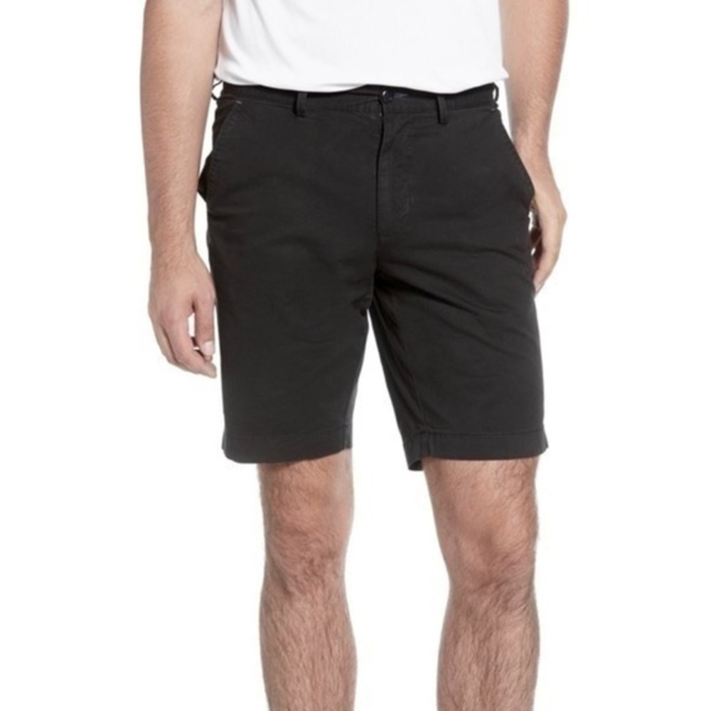 Brax Men’s Belleville‎ Solid Black Flat Front Cotton Shorts Size 45 NWT
